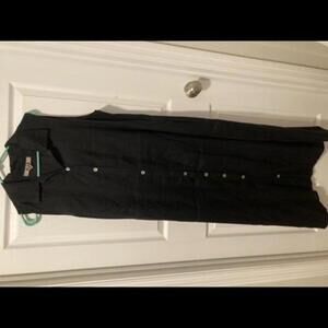 Flax Women's Black Collared Button Up Sleeveless Long 100% Linen Dress Medium